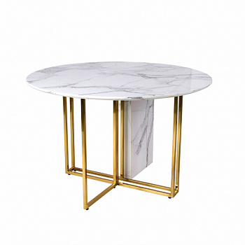 Стол обеденный Вергато круглый 120х120х76 см Белый мрамор/Золото