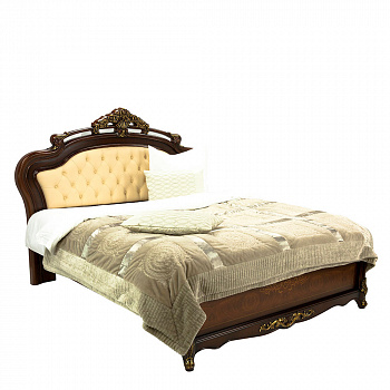 Кровать Розалина двуспальная без изножья (цвет патины: золото) 161х201 см Темный орех