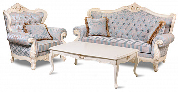 Комплект "Милена", обивка - ткань УЗОР (Диван 3-мест,2 кресла мягких , журн. столик) цвет: Слоновая кость