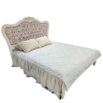 Кровать Милена двуспальная с пуговицами без изножья (цвет патины: золото) 160х200 см Слоновая кость