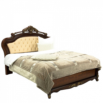 Кровать Розалина двуспальная без изножья (цвет патины: золото) 181х201 см Темный орех