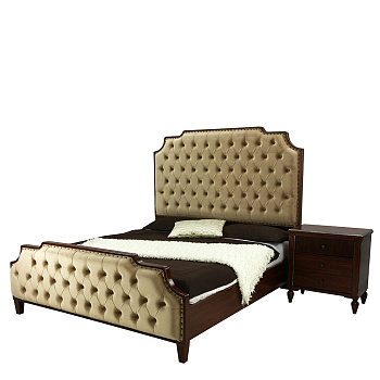 Кровать  двуспальная с изножьем (цвет патины: серебро) 180х200 см Темный орех