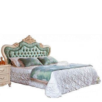 Кровать Милена двуспальная с кристаллами без изножья (цвет патины: золото) 181х201 см Слоновая кость